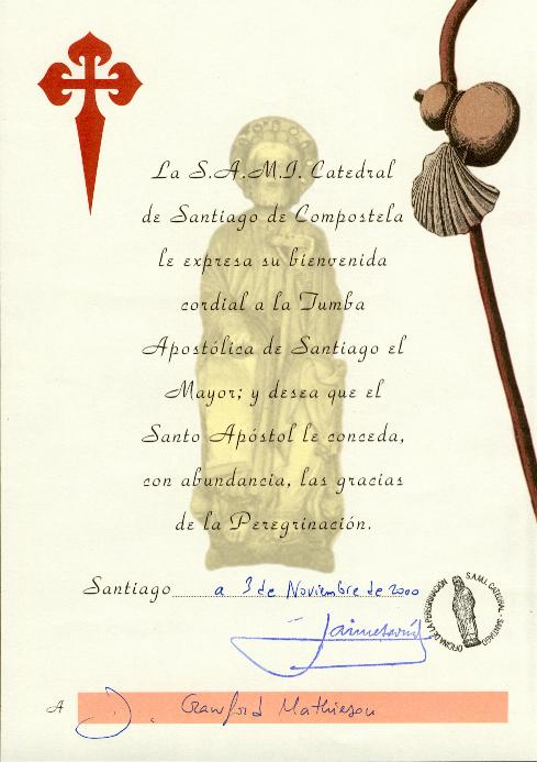 Camino Santiago Compostela Cerificate Camino Santiago Compostela Cerificate