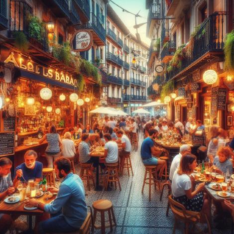 The busy Zarautz restaurant scene A busy tapas bar scene from Zarautz